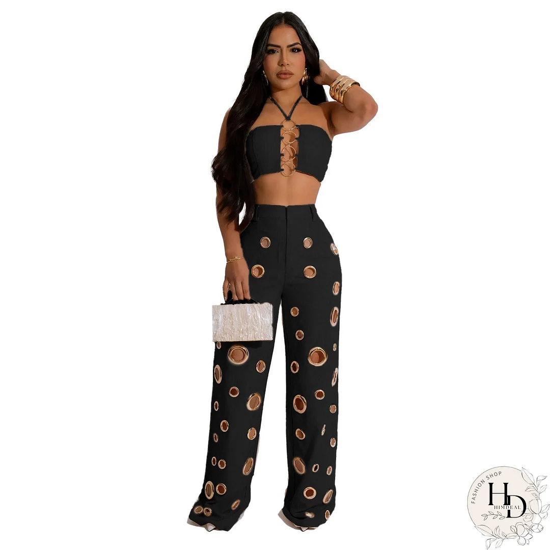 Sexy Hole Slim Fit Two-piece Nightclub Suits
