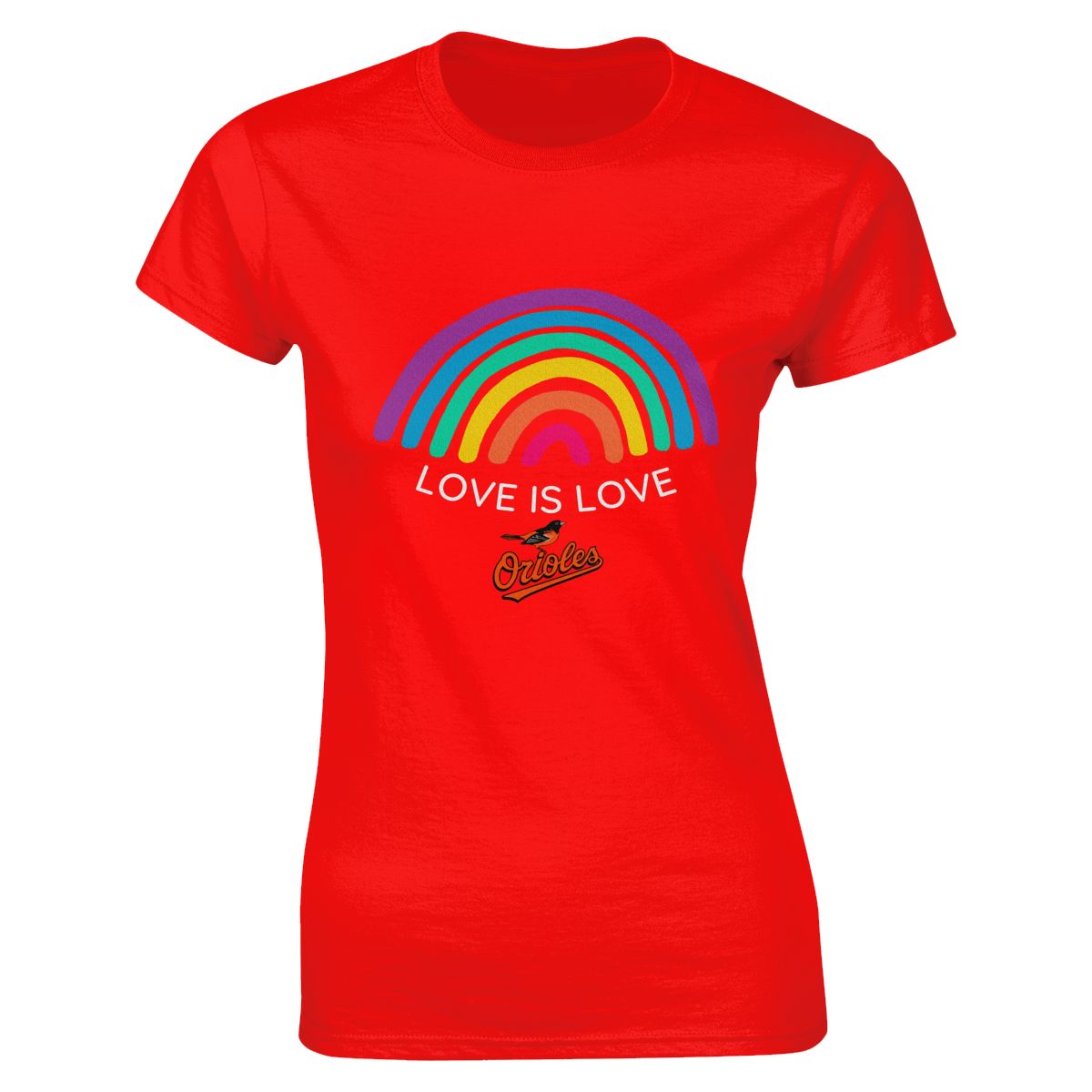 Baltimore Orioles Love is Love Pride Rainbow Women's Soft Cotton T-Shirt