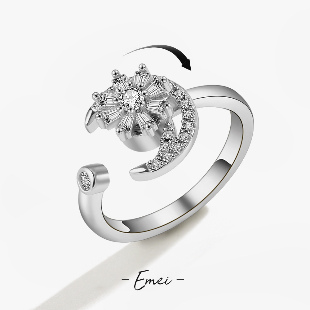 Fashionable Sun and Moon Rotating Stress Relief Ring