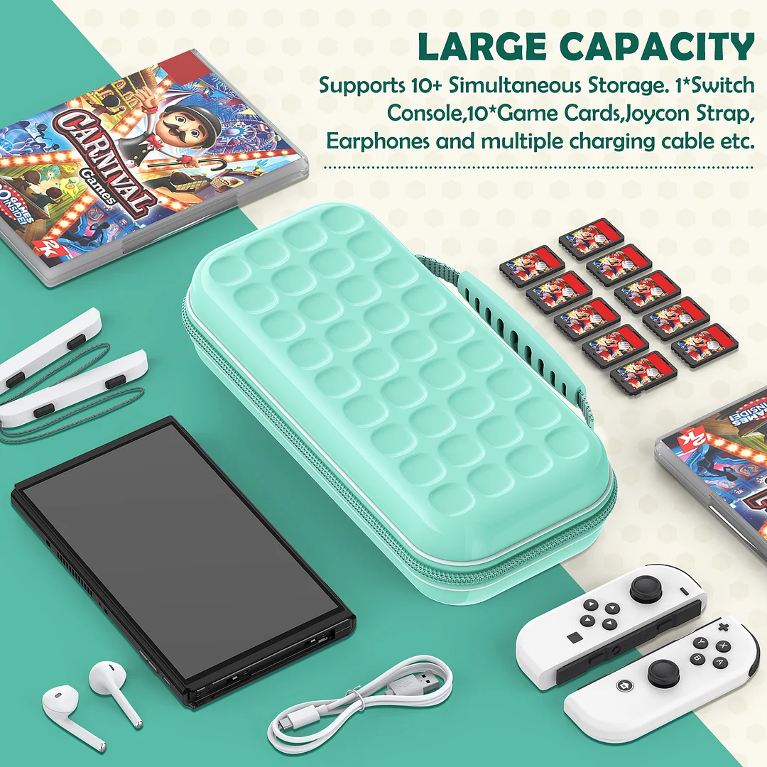 DinoFire For Switch OLED Accssories Case For Nintendo Switch OLED Console Carrying Bag Protective Hard Carry Storage Bag-Light Blue