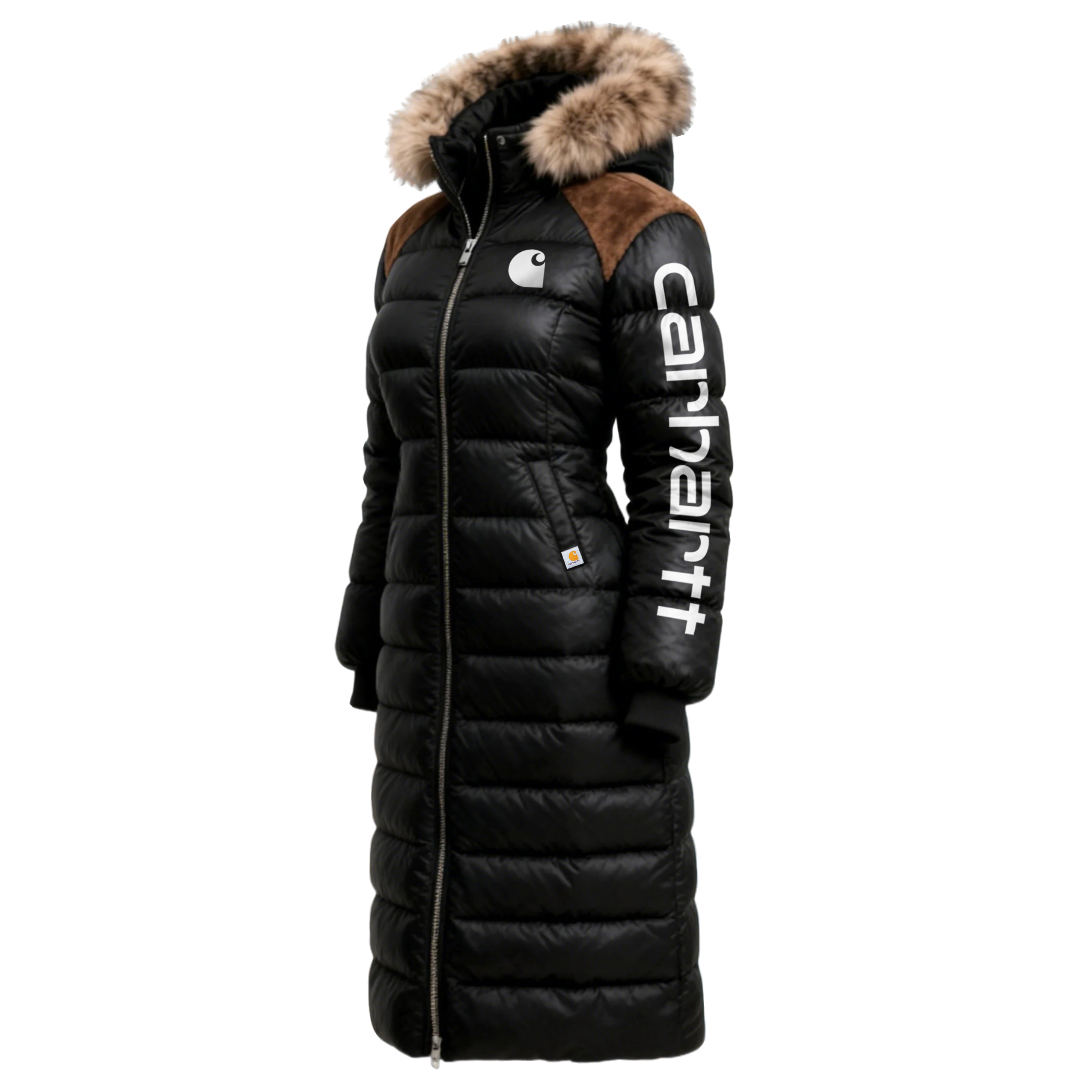 Retro Women's Color Block Patchwork Fur Collar Stand Collar Long Hooded Coat