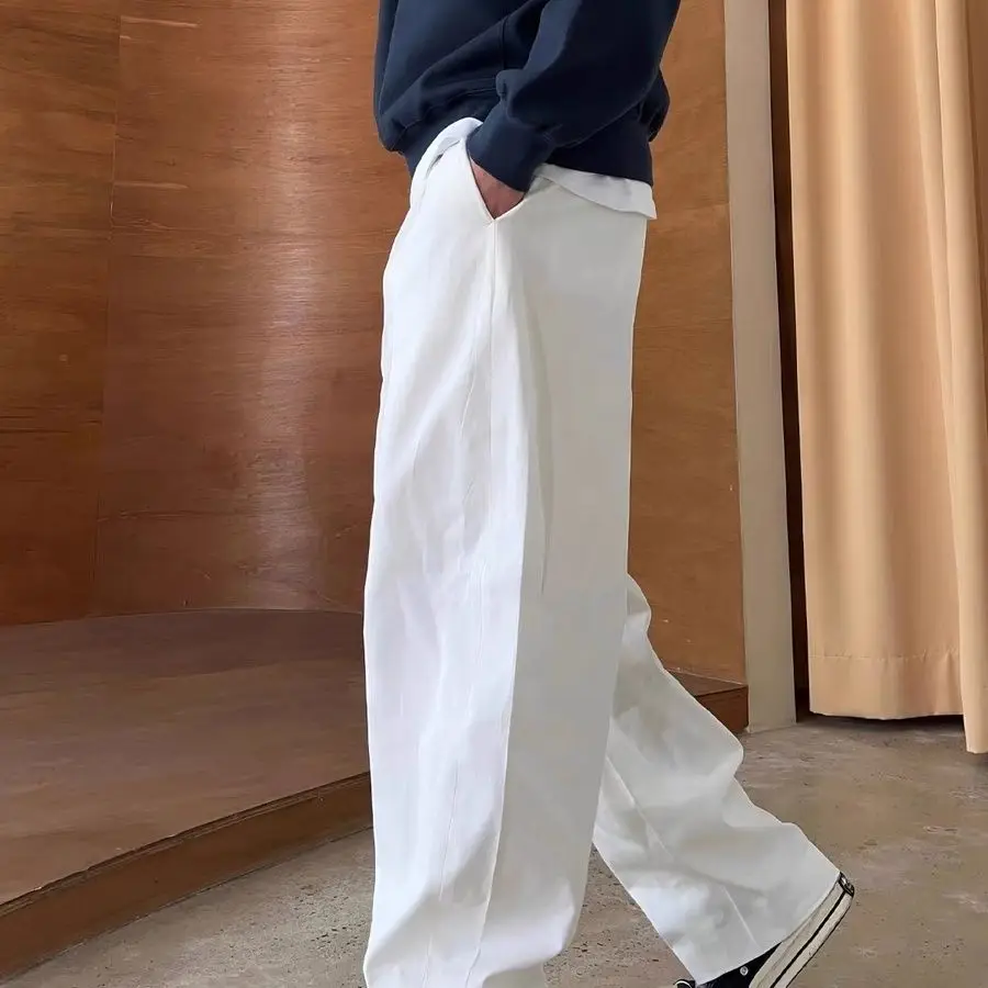 Thoval Tailoring Summer Baggy Cool Wide Ice Silk Business Thin Loose Cooling Straight Men's Casual Pants Office Trend Y2k Male Trousers