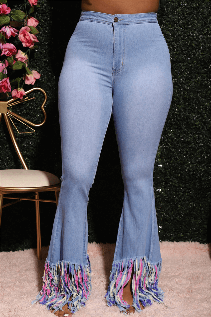 Fashion Casual Regular Solid Color Tassel Jeans