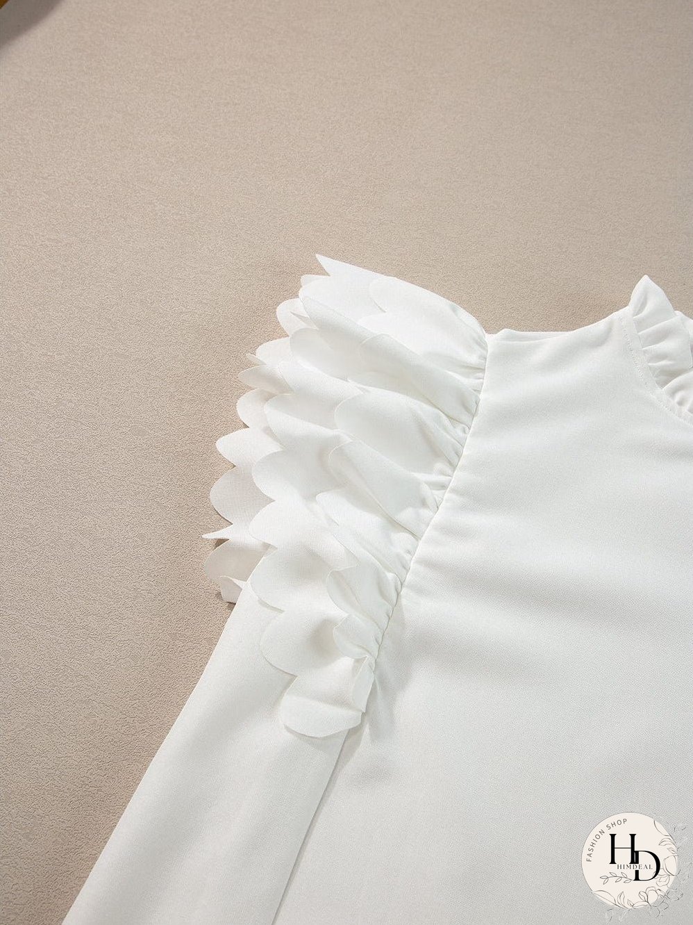 White Mock Neck Blouse with Ruffles