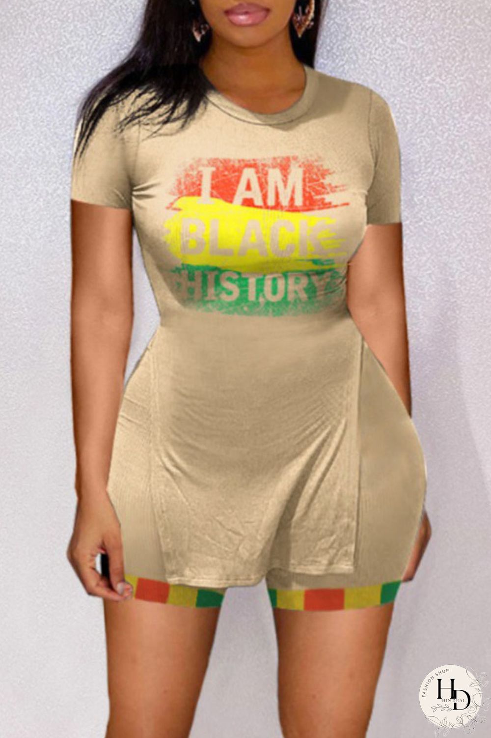 Brown Casual Print Patchwork Slit O Neck Short Sleeve Two Pieces