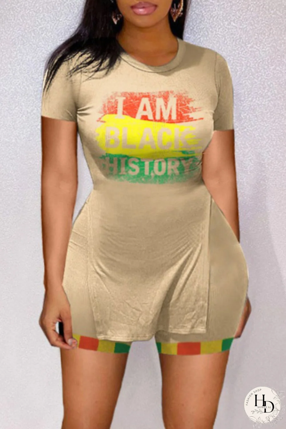 Brown Casual Print Patchwork Slit O Neck Short Sleeve Two Pieces