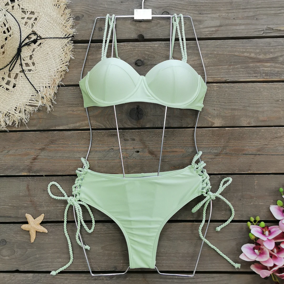 Uveng Multi-Color Solid Color Choreette Sling Sling Chest Hard Bag Bikini 2025 New High-Waisted Split Swimsuit Woman