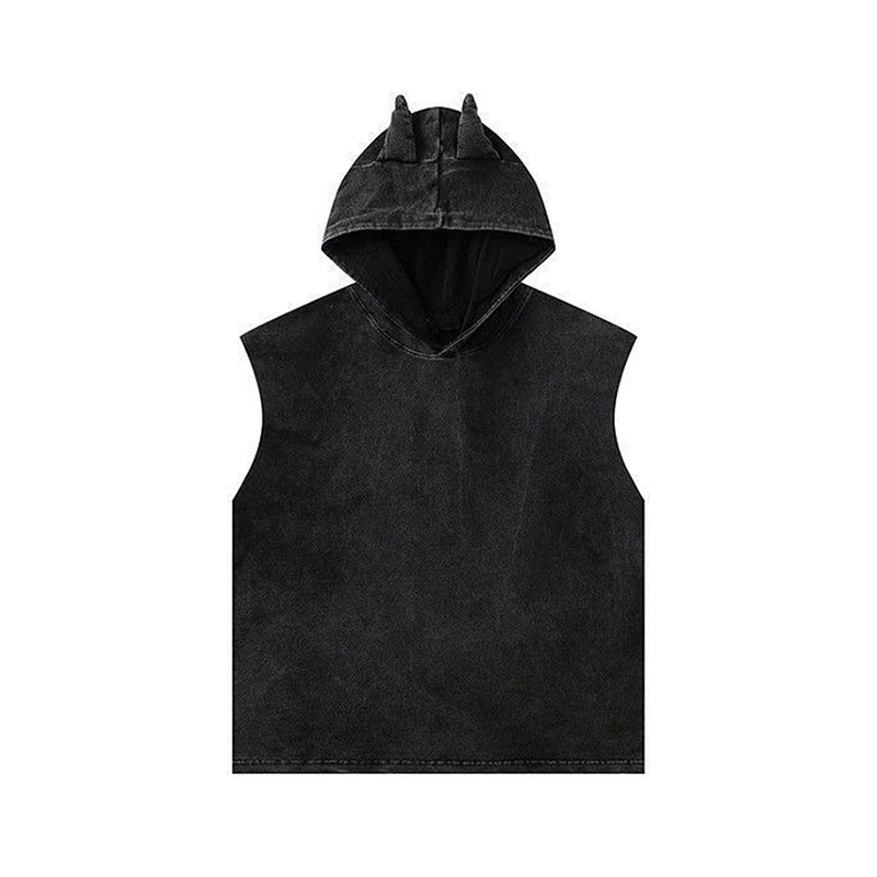 Hiphop Devil Horn Washed Distressed Tank Top