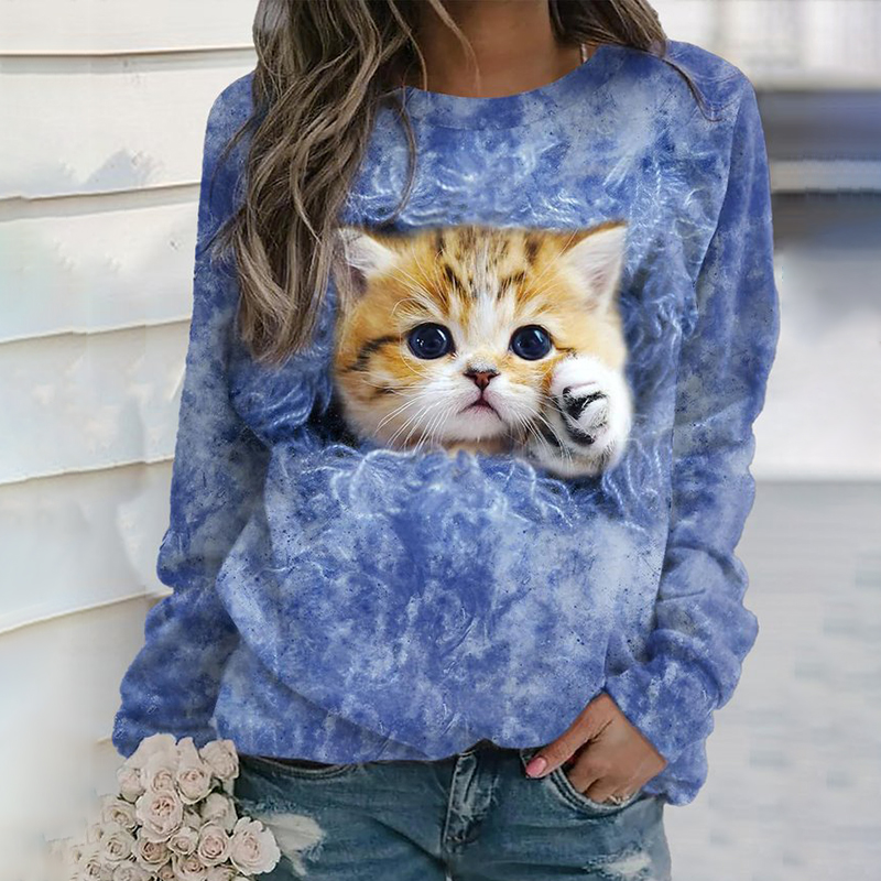 Casual Cat Print Long Sleeve Sweatshirt wearshes