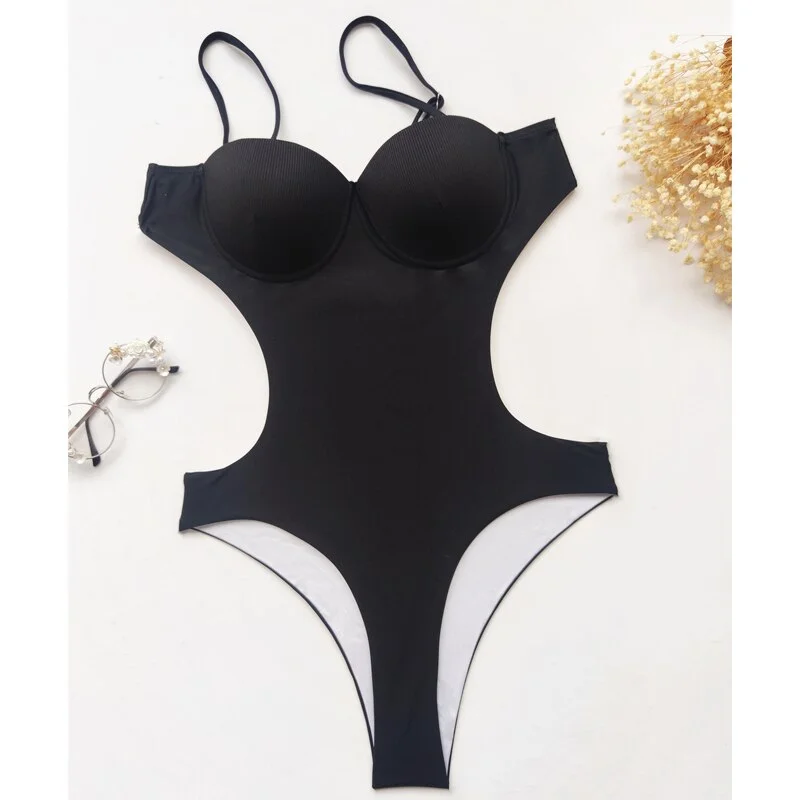 Peachtan Backless one piece swimsuit Solid swimwear female Sexy monokini Push up bodysuit 2021 Underwired bathing suit biquini