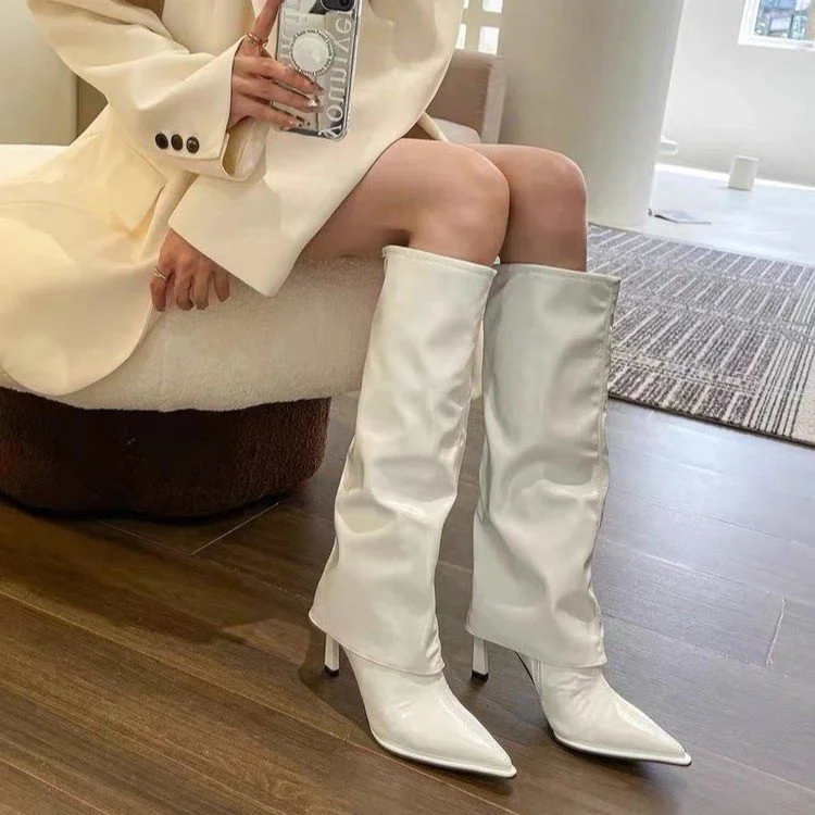 Yyvonne Casual Trouser Boots In The Autumn New High-Heell And Sharp-Headed But Knee-Length Knight Boots
