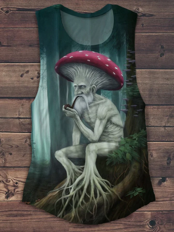 Unisex Mushroom Man Abstract Print Tank Top