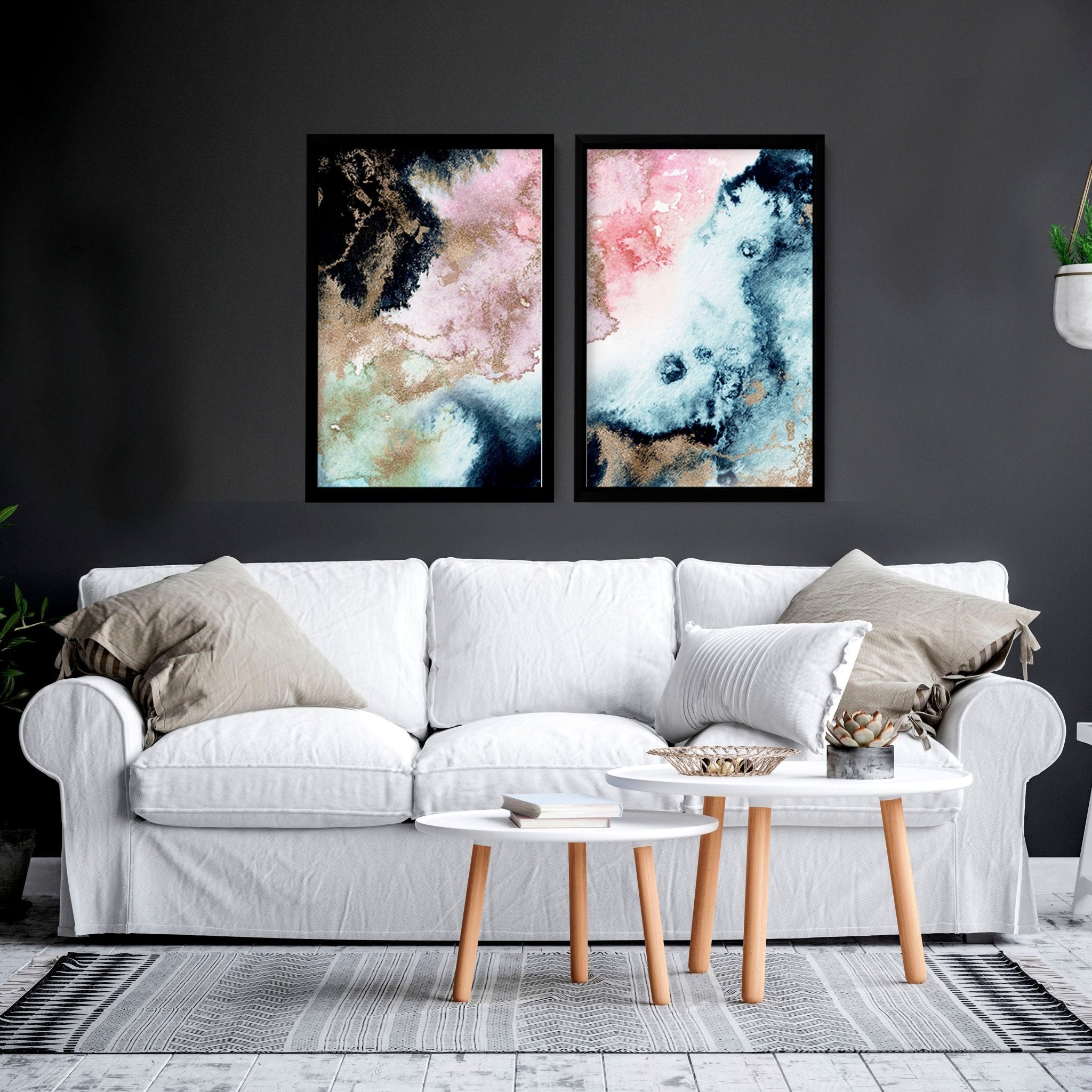 Wall art abstract modern | set of 2 framed wall art prints everthome