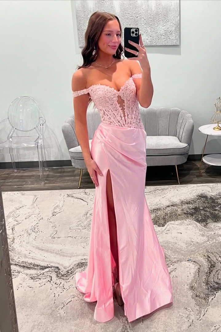  Off the Shoulder Sleeveless Long Mermaid Prom Dress With Split XJ0557