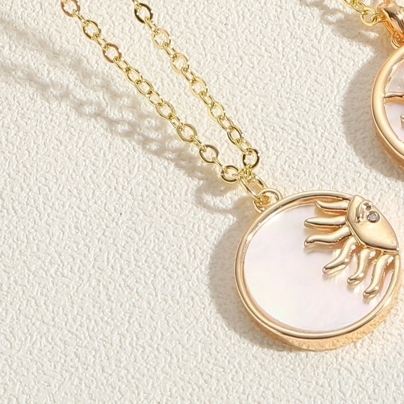 Cute Minimalist Hexagram Sun Copper Plating Inlay Shell Zircon 14k Gold Plated White Gold Plated Pendant Necklace