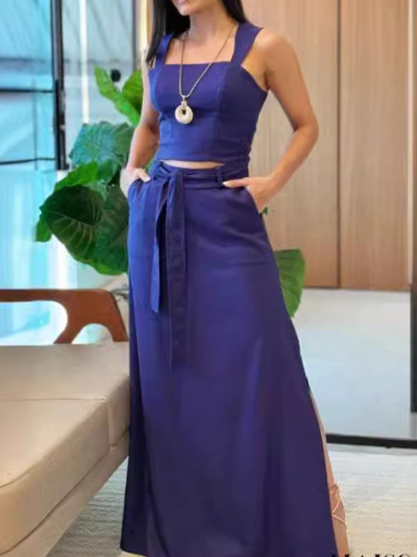 Casual Solid Color Vest & Strappy Skirt Two-piece Set | Oxredo Shop Ramadan Sale