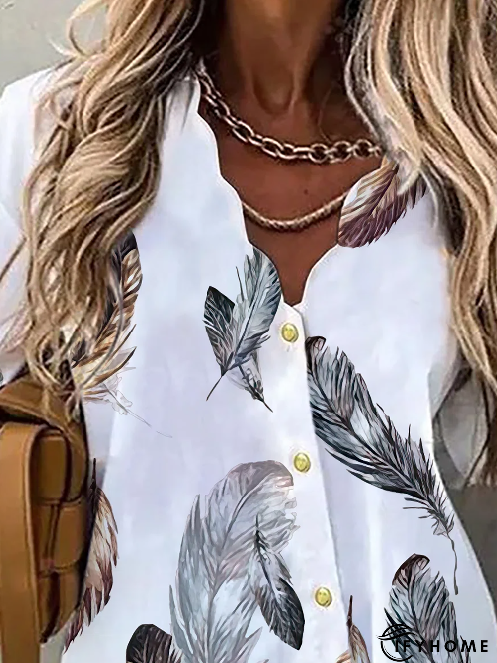 Casual Feather V Neck Long Sleeve Blouse | IFYHOME