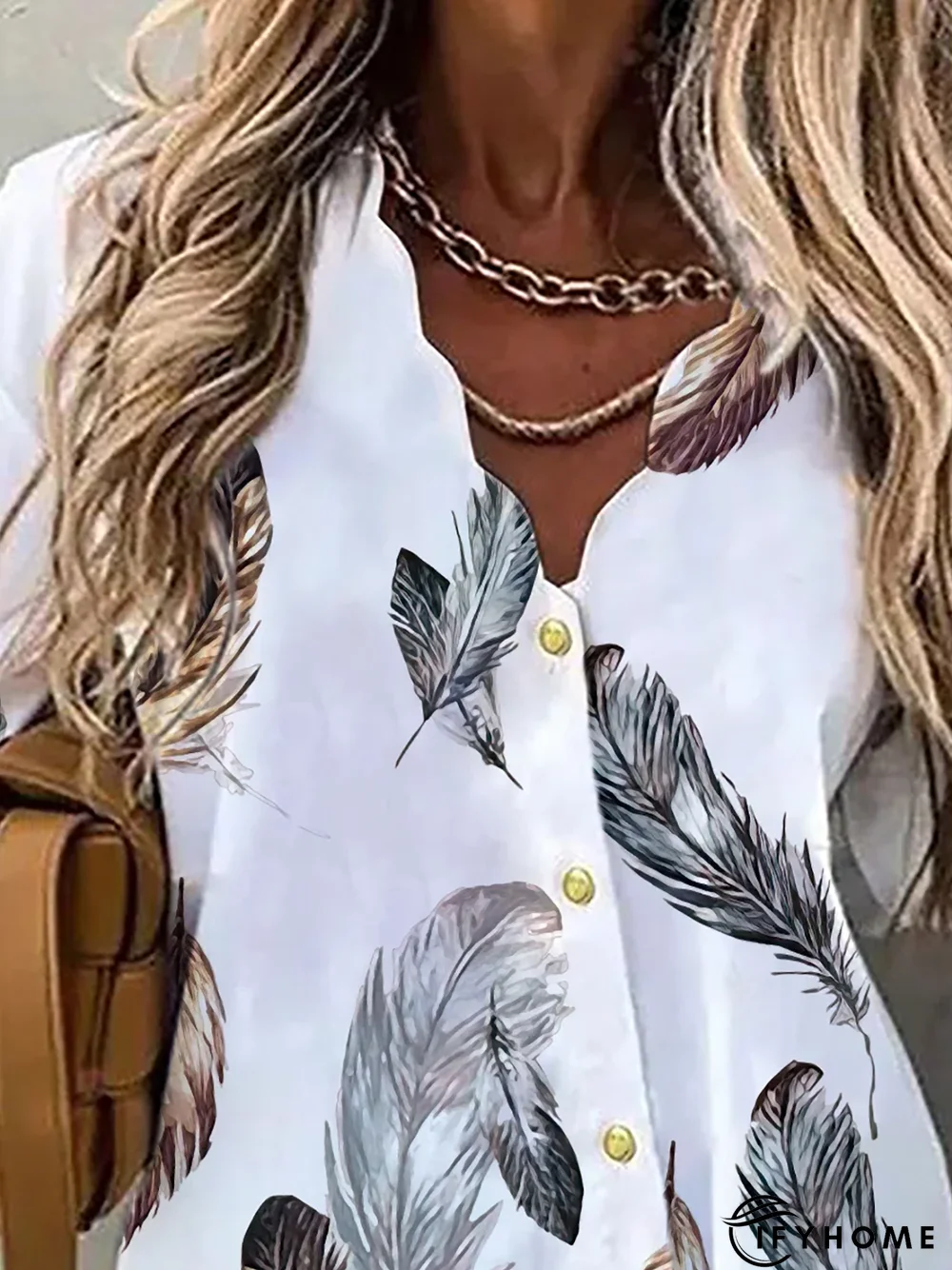 Casual Feather V Neck Long Sleeve Blouse | IFYHOME
