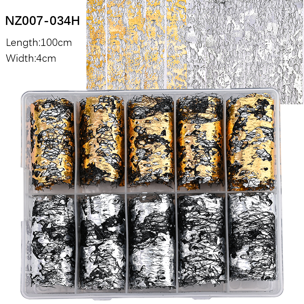 Kissbake 10pcs 4x100cm Nail Transfer Foil Paper Sticker Set Luxury Foil Nails Logo Transfer Nail Stickers Designer Fashion Nail Art Decal