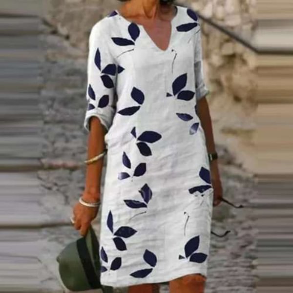 Women's Oil Painting Print V-Neck Shift Dress