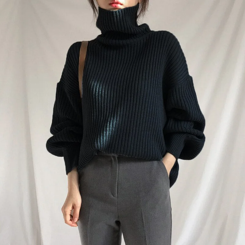 Syiwidii Turtleneck Woman Sweaters Autumn Winter 2021 Fashion New Black Pullovers Long Sleeve Knitted Korean Tops Loose Jumpers