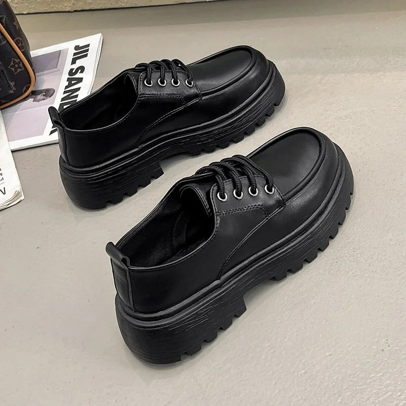 Back To School Women's Single Shoes Platform Small Leather Shoes Autumn Retro British Style Shoes Casual Thick Heels 2022 New Zapatillas Mujer