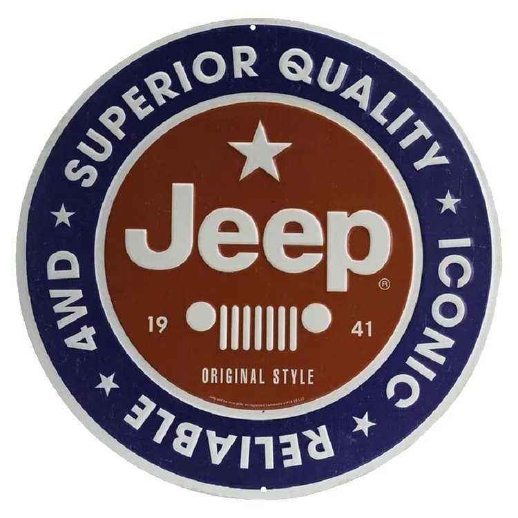 Open Road Brands Jeep - Round Vintage Tin Signs/Wooden Signs - 11.8x11.8in