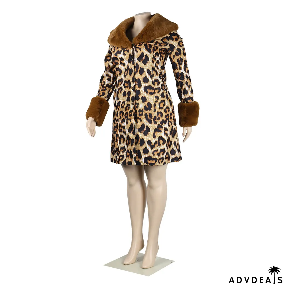 Plus Size Sexy Casual Printed Coat With Detachable Fur Collar