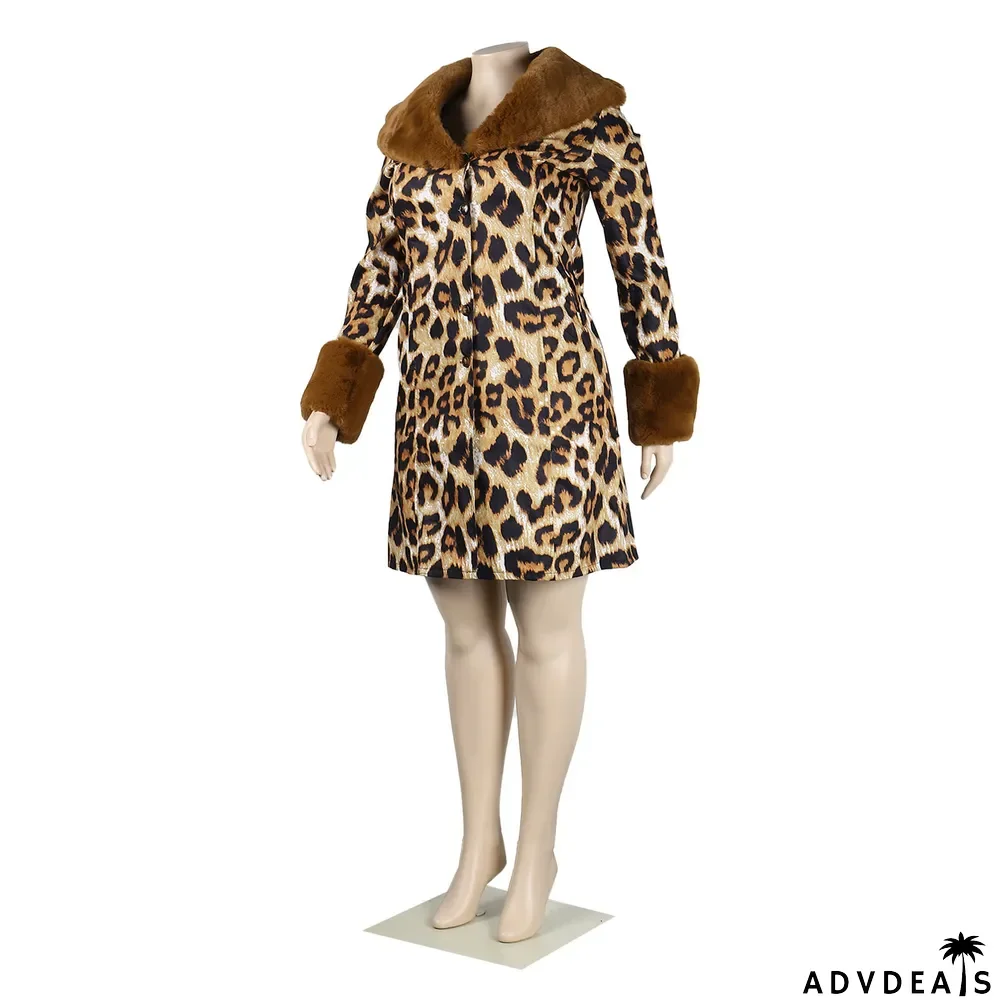 Plus Size Sexy Casual Printed Coat With Detachable Fur Collar