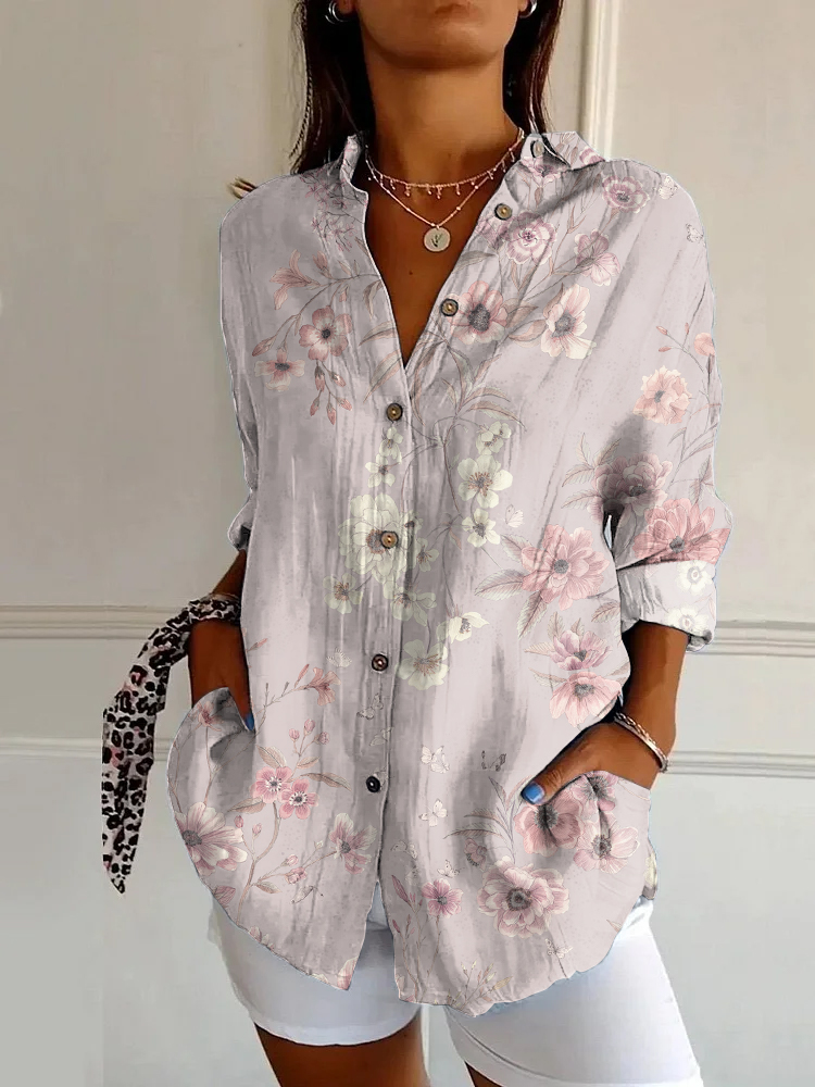 Vintage Floral Print Long Sleeve Shirt