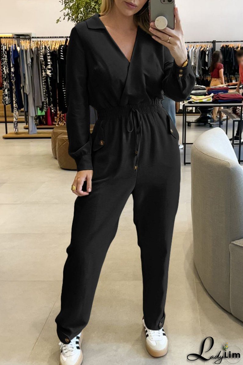 Casual Patchwork V Neck Fitted Jumpsuits(3 Colors)