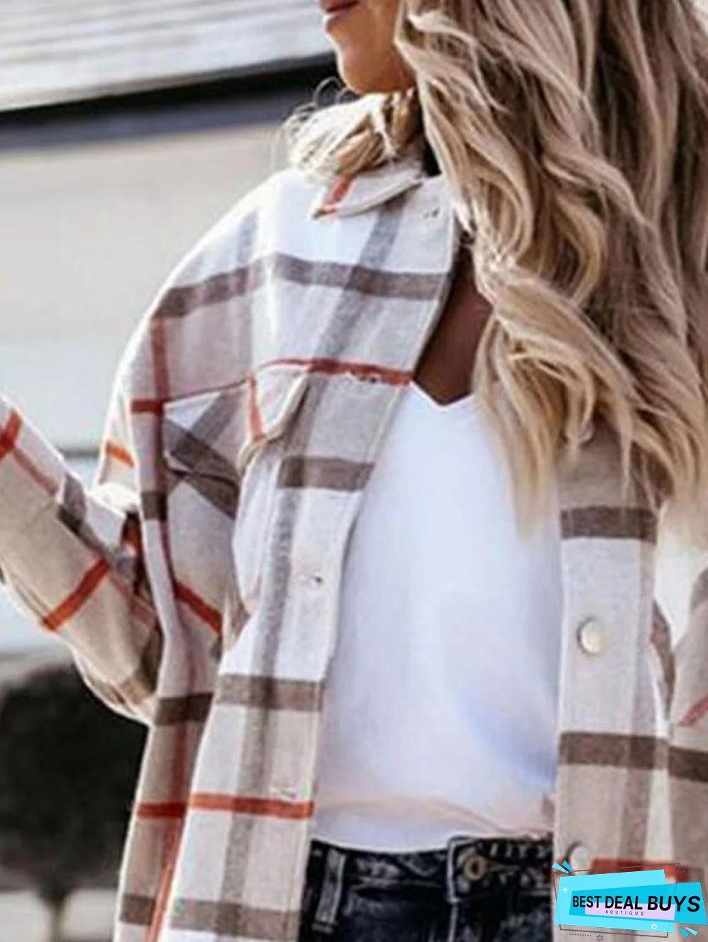 Loose Casual Woolen Plaid Coat Jacket