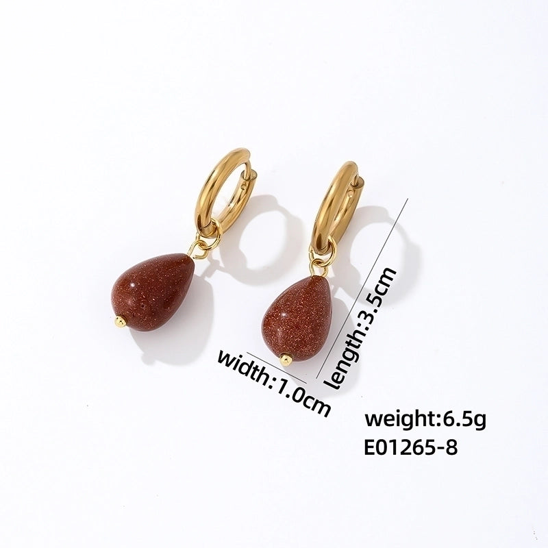1 Pair Casual Minimalist Water Droplets Plating 304 Stainless Steel Natural Stone K Gold Plated Drop Earrings