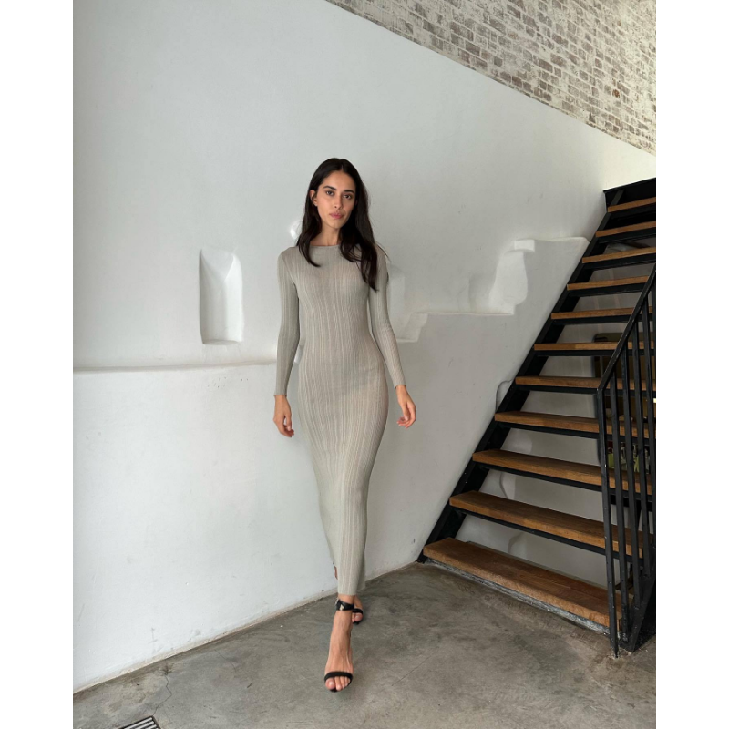 Ootddress Long Sleeve Slim Knit Maxi Dress For Women High Waist Casual Fashion Elegant Party Dress Skinny Summer Female Dress 2025