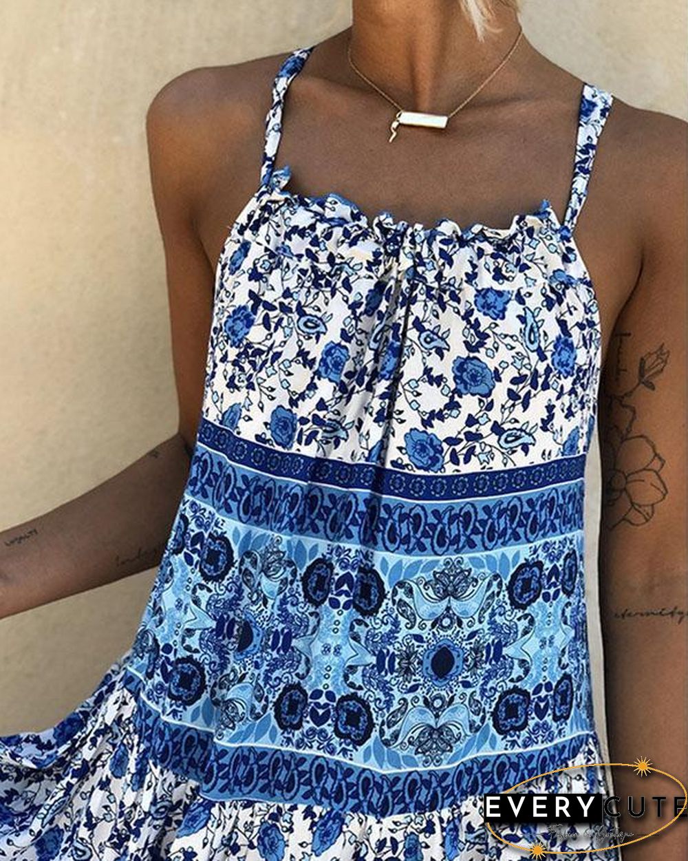 Print Sleeveless  Boho Vacation Maxi Dresses