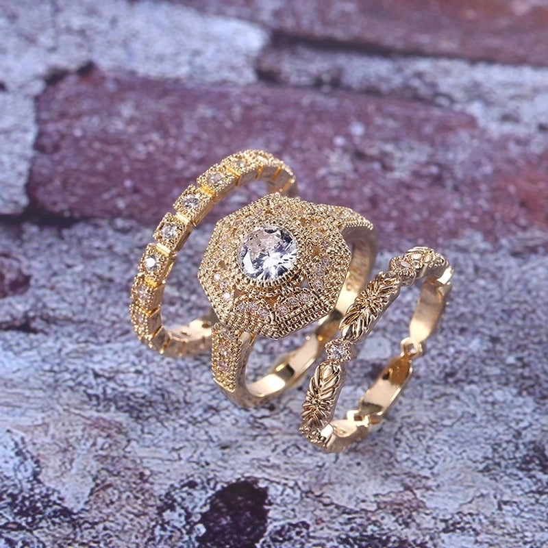 Luxurious Geometric Copper Plating Zircon Rings