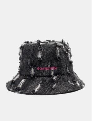 Unisex Denim Letter Pattern Embroidery Damaged Made-old Fashion Bucket Hat