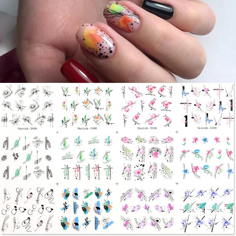 12pcs Valentines Manicures Love Letter Flower Transfer Stickers For Nails Inscriptions Nail Art Decoration Water Sliders Tips