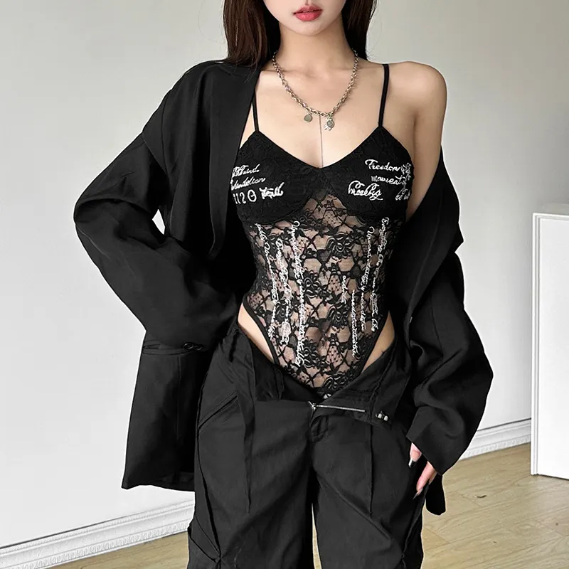 Brownm 2024 Autumn New Women's Urban Charm Personality Text Embellishing Solid Color Lace Dressing