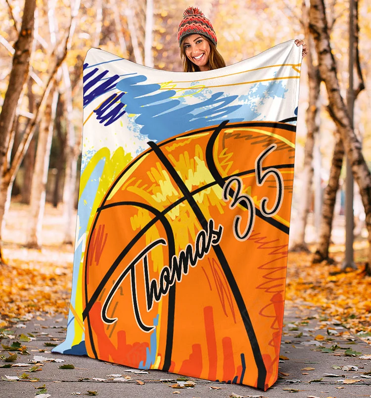 Personalized Basketball Blanket, Basketball Boy Sherpa Fleece Blanket | BKKid702