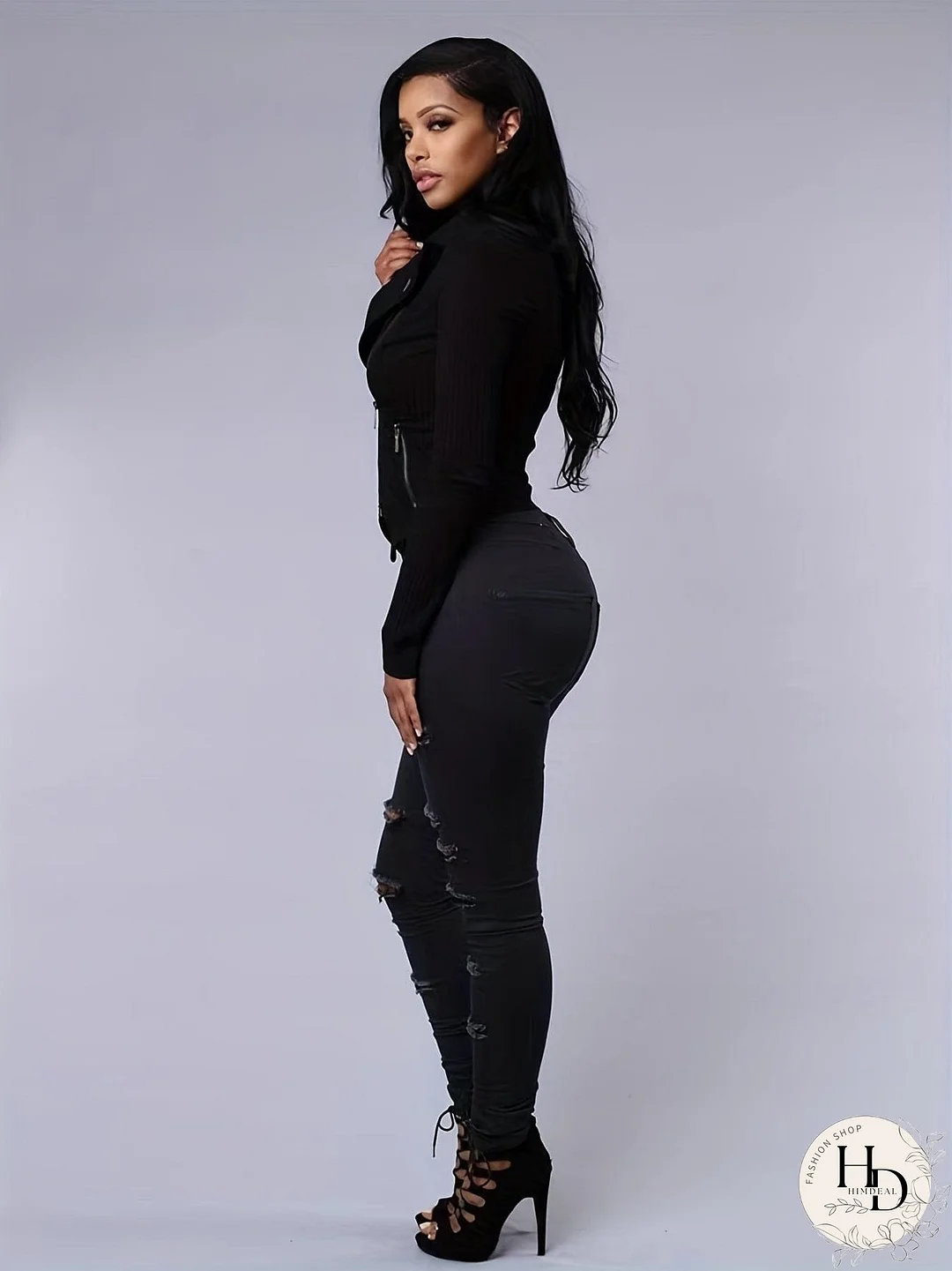 White Denim Jeans with Multiple Rips