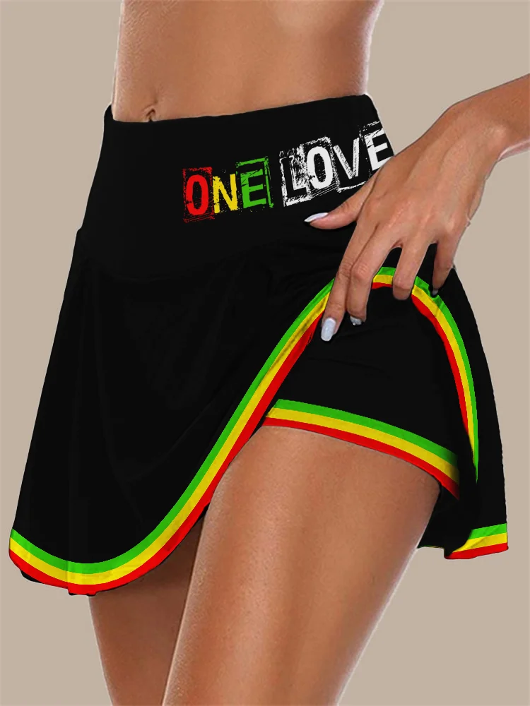 Comstylish One Love Heart Rasta Stripe High Rise Skirt Shorts