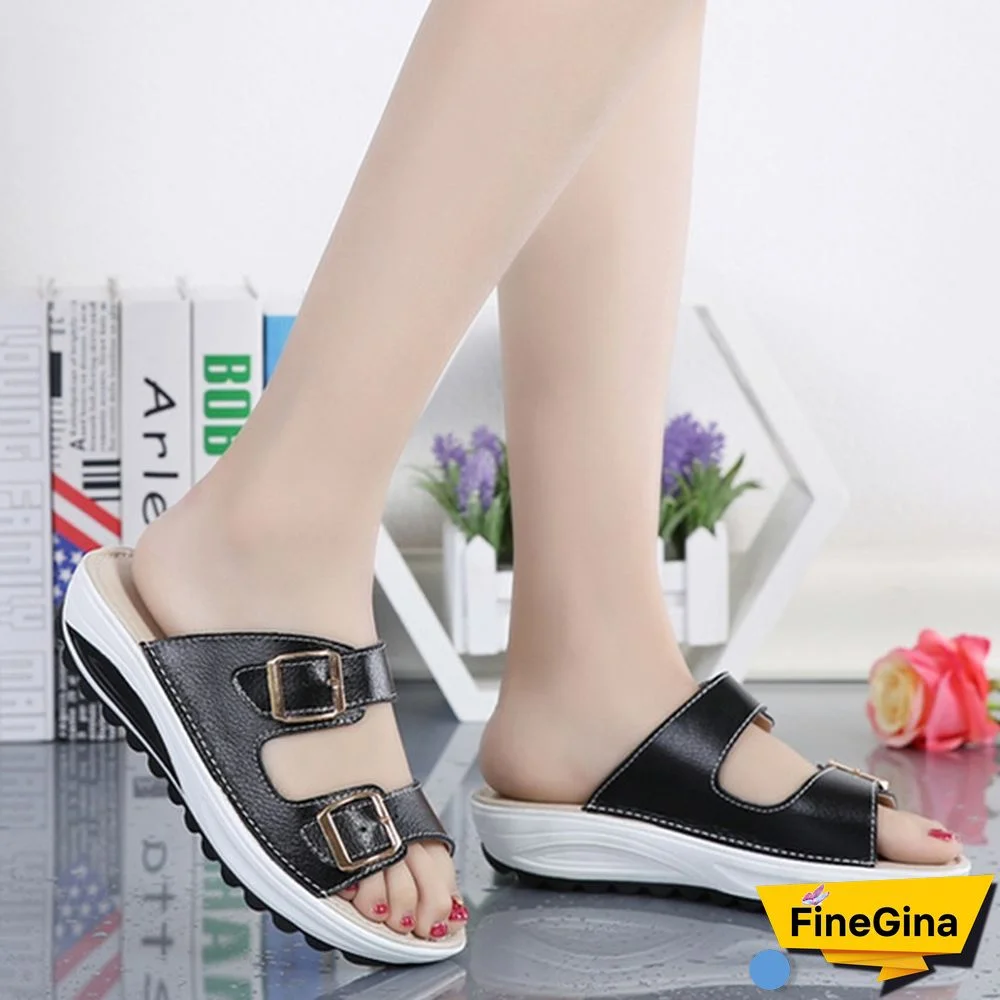Women Fashion Casual Shoes Slippers Leather Sandals Summer Shoes Plus Size 35-42