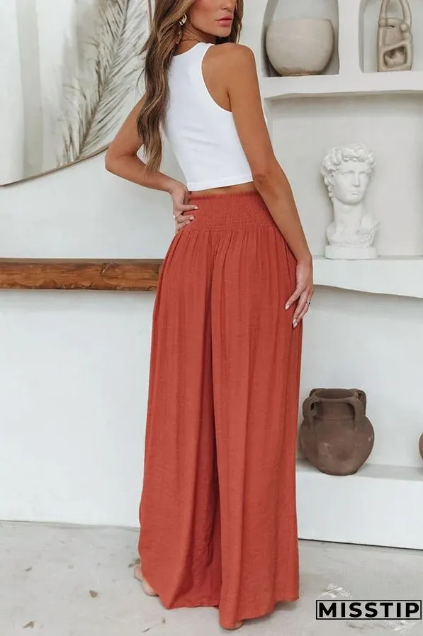 Travel Halfway Smocked Pocketed Wide Leg Pants