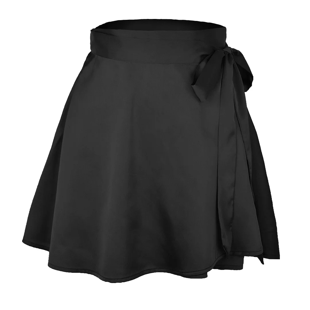 Brownm Solid High Waist Sweet Fashion Lace-up Chiffon Satin Wrap Skirt