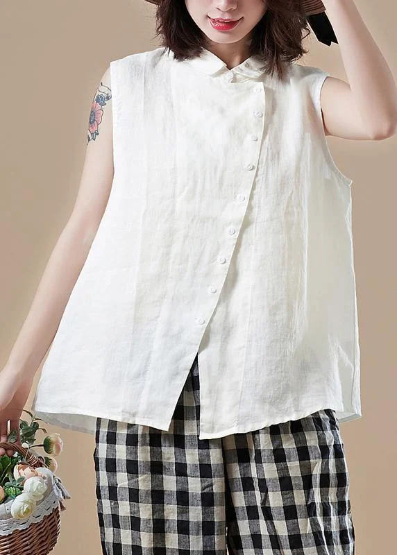 Italian white cotton Shirts Vintage Shape Peter pan Collar Sleeveless short Summer top