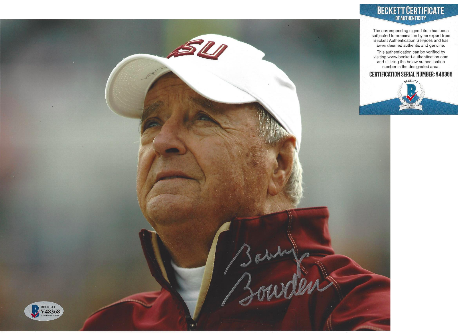 COACH BOBBY BOWDEN FLORIDA STATE SEMINOLES SIGNED 8x10 Photo Poster painting BECKETT COA BAS