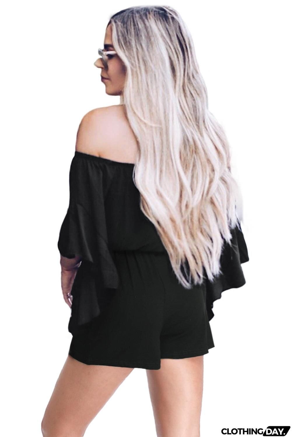 Bell Sleeve Off Shoulder Front Tie Knot Romper