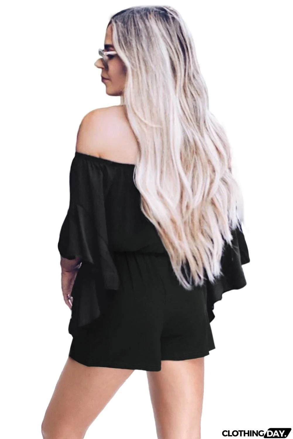 Bell Sleeve Off Shoulder Front Tie Knot Romper