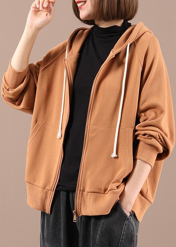 Boutique Orange Loose Hooded Pockets Fall Coats Long Sleeve CK664- Fabulory